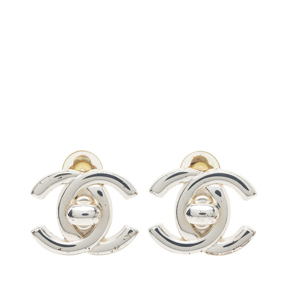 CHANEL Vintage Silver Logo Earrings